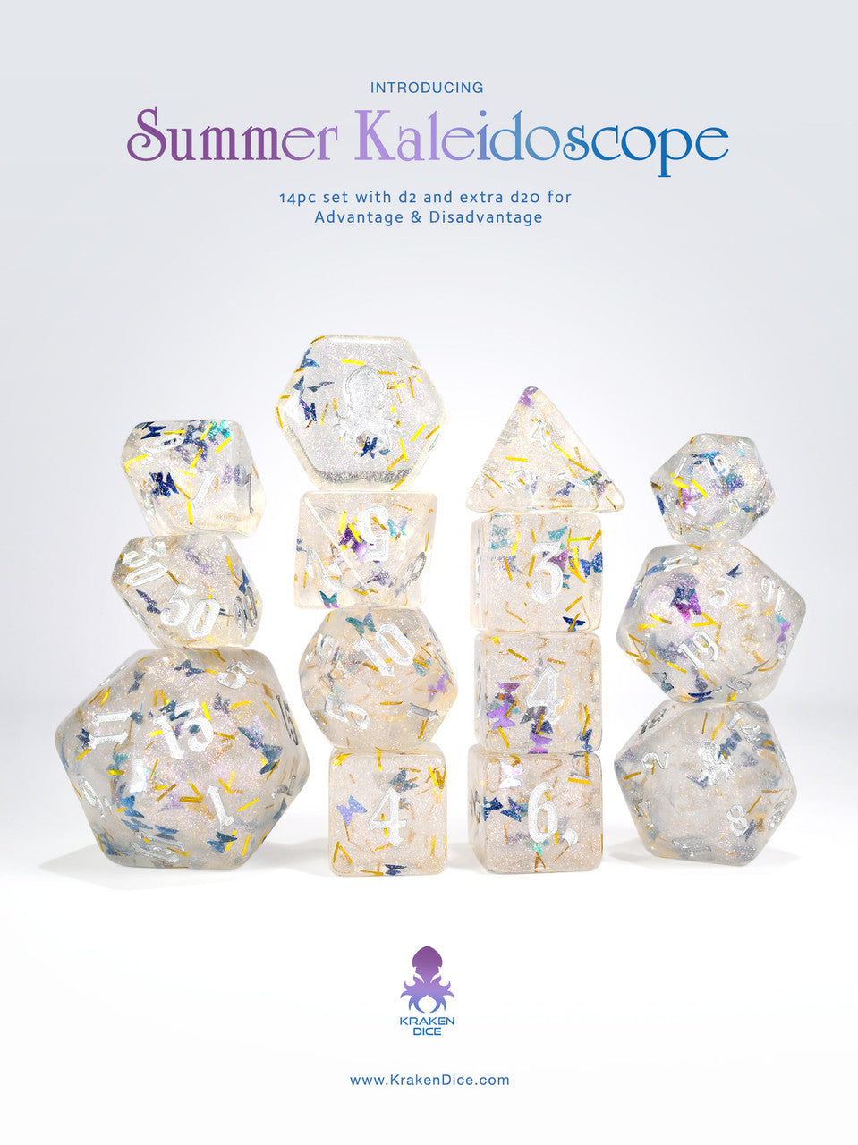 Summer Kaleidoscope 14pc - Limited Run - Silver Ink Dice Set